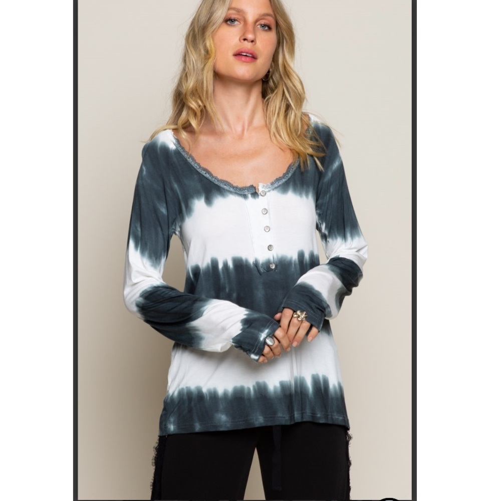 Indigo Lace Henley Long Sleeve